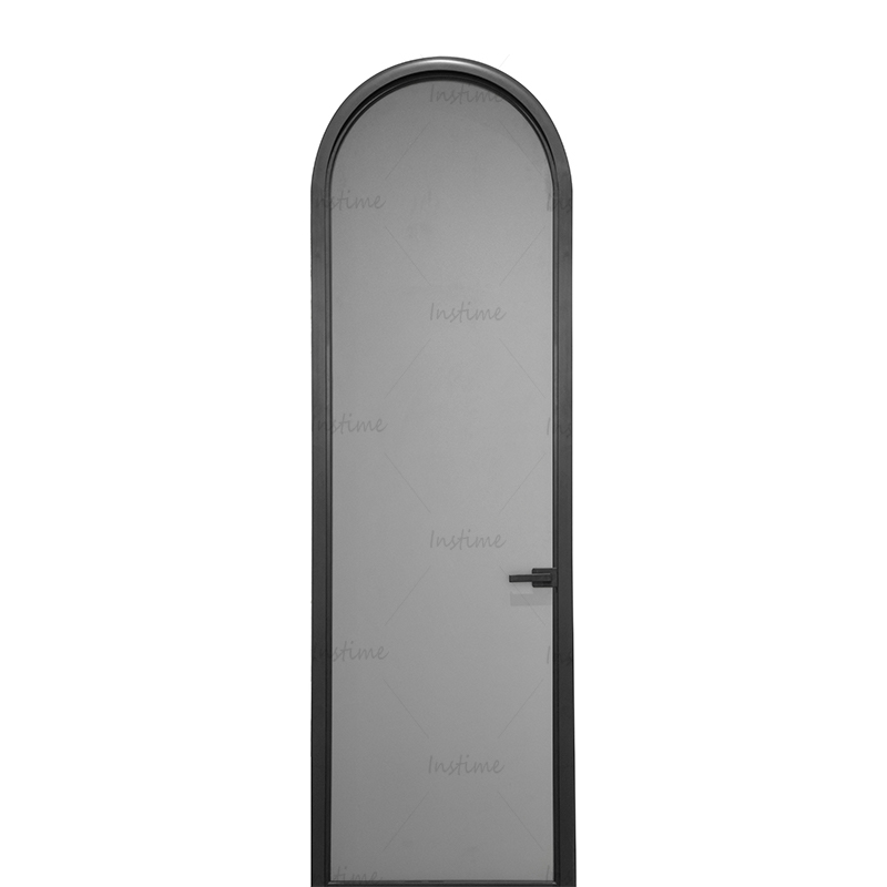 Instime New Upgrade Design Aluminium Alloy Slim Thin Black Frame Waterproof Glazed Gray Glass Swing Pivot Door For Bedroom