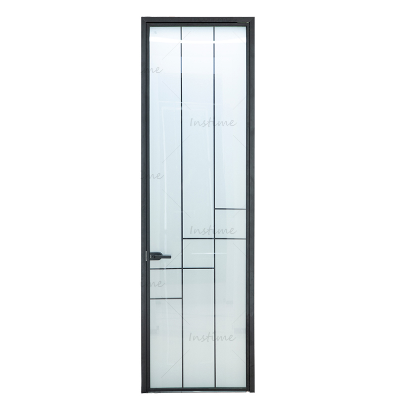 Instime Black Color Aluminum Hinged Doors With Double Toughened Tempered Glass High Quality Interior Swing Aluminum Alloy For Bathroom