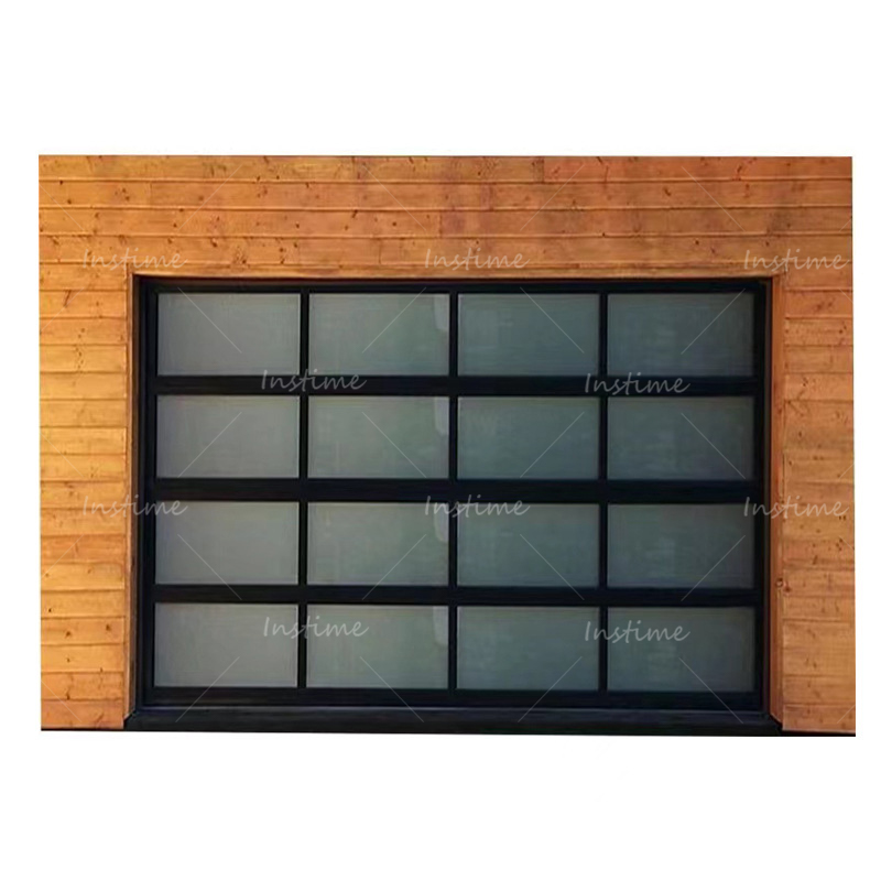 Instime Residential Modern Cheap Electric Insulated Black Sectional Full View Garage Door For House