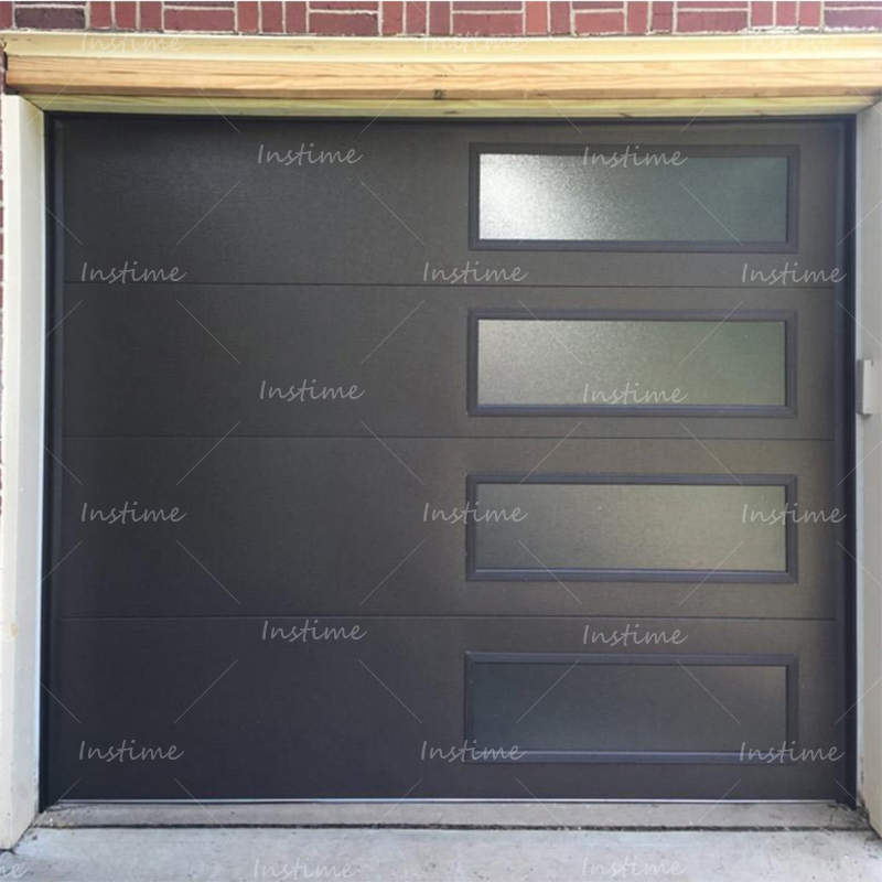 Instime Automatic Black Aluminum Frosted Glass Sectional Residential Garage Door For Villa