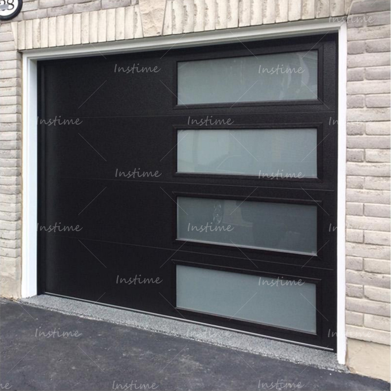 Instime Customized Glass Panel Modern Automatic Black Aluminum Electric Gass Garage Door For Villa