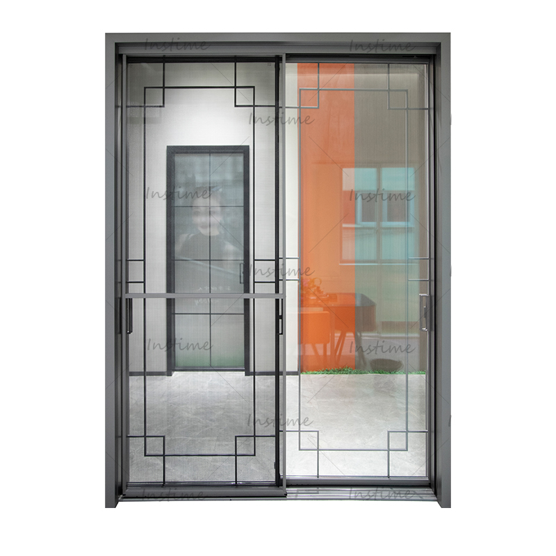 Instime Narrow Aluminum Frame Double Glass Security Front Entry Entrance French Interior Interior Aluminum Sliding Door Design