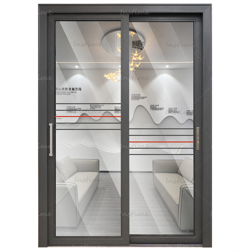 Instime Aluminium Black Color Doors Aluminium Sliding Door For Partition Function Sliding Glass For House