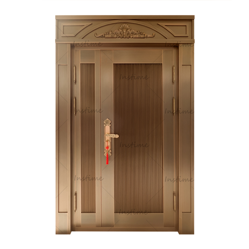 Instime Gold Steel Bronze Doors Steel Security Entrance Exterior House Model Metal Door Optional Roman Head Roman Column