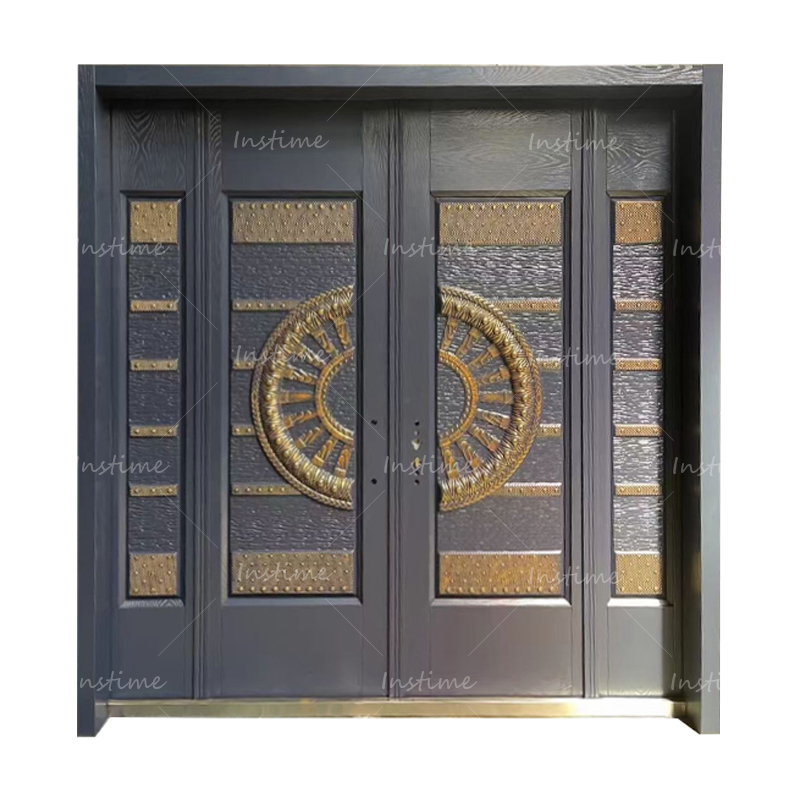 Instime Luxury Design Double Sides Cast Aluminum Security Metal Front Entry Door For House Villa Entrance