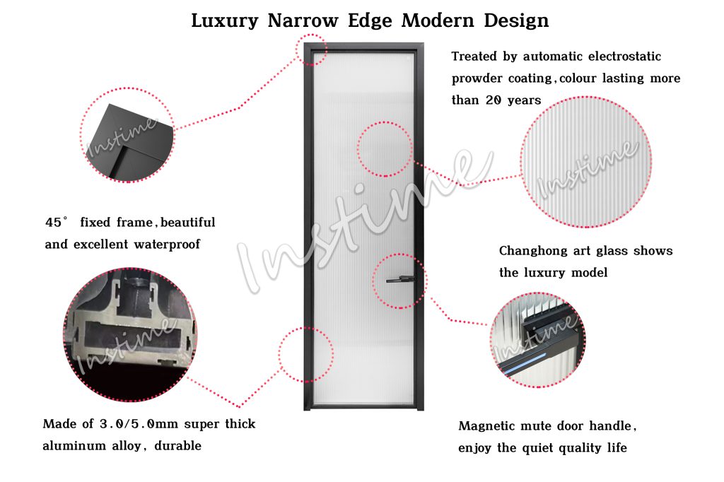 Instime New Upgrade Design Aluminium Alloy Slim Thin Black Frame Waterproof Glazed Gray Glass Swing Pivot Door For Bedroom - Aluminum Door - 3