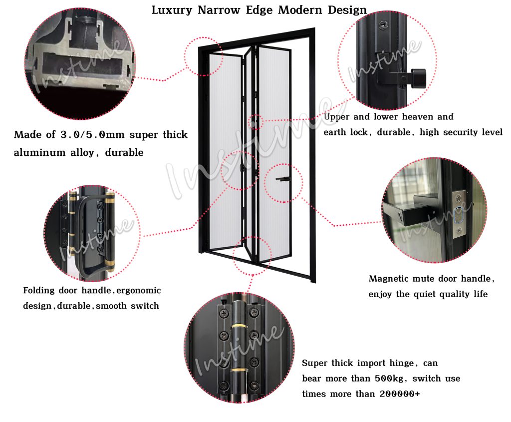 Instime Modern Bifold Glass Insulated Sliding Folding Tempered Folding Doors Exterior - Aluminum Door - 3