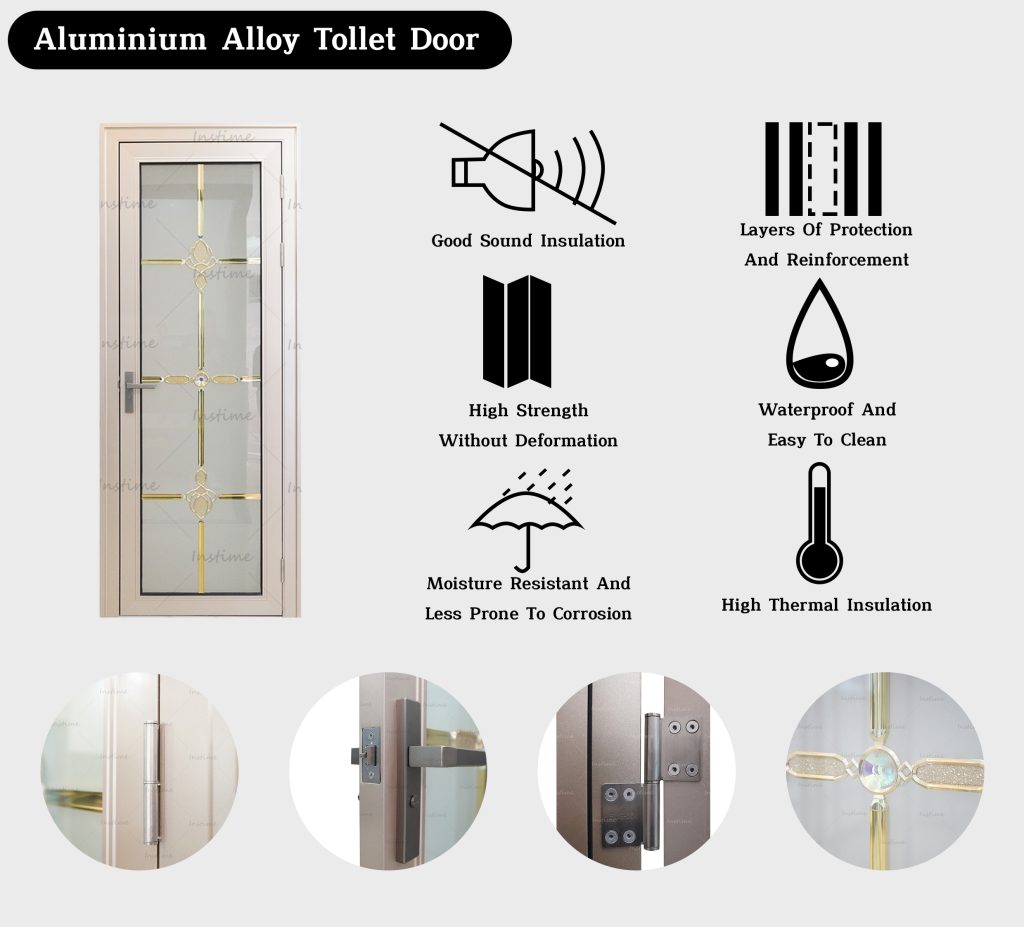 Instime Factory price bangladesh modern toilet bathroom aluminum panels single leaf casement door with insert glass - Aluminum Door - 2