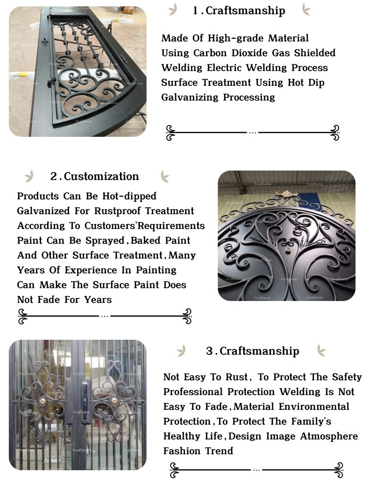 Instime Used Houses Custom Double Exterior Entrance Front Wrought Iron Door Design - Iron Door - 3