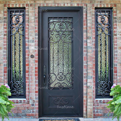 Instime Customize Australian No-rust Iron Entry Single Glass Church Door Double Entry Wrought Iron Door For Villa
