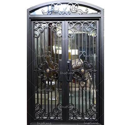 Instime Luxury Design Modern Elegant Arched Security Wrought Iron Doors Double Entry Front Iron Door For Villa Home - Iron Door - 1