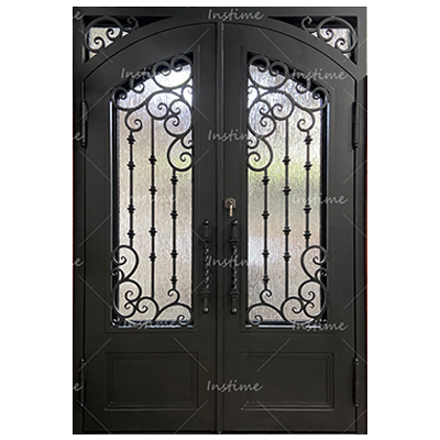 Instime Hot Sale Classic Antique Customized Wrought Iron Double Entry Door Villa Steel Front Door Entrance Iron Doors