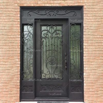 Instime Factory Price Arched Design Double Wrought Iron Entry Gates Doors Stainless Steel Exterior Security Door For Apartment