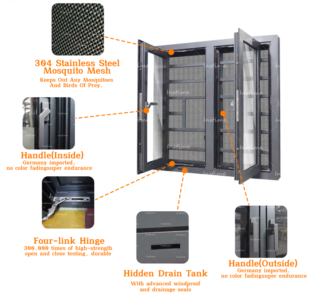 Instime French Double Glazed Sliding Window Aluminum Frame Casement Window For House - Aluminum Window - 3