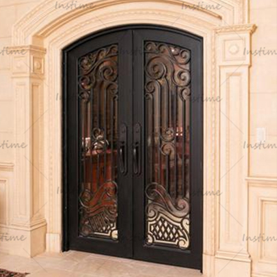Instime Steel French Glass Exterior Front Doors Wrought Iron Door For Home