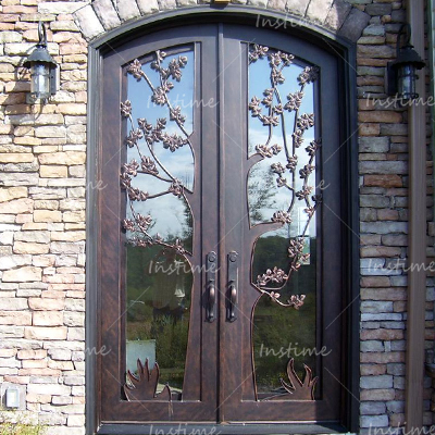 Instime Modern Design Double Exterior Steel Security Doors For Home Villa Iron Gate Design Glass Entry Door