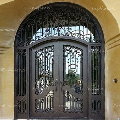 Instime New Design House Luxury Front Doors Steel Copper Door With Glass Iron Pattern Model