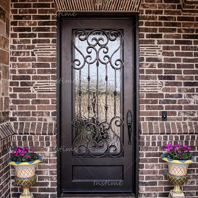 Instime Main Entrance Metal Wrought Iron Door with Flower Grill Design Mexican Iron Doors