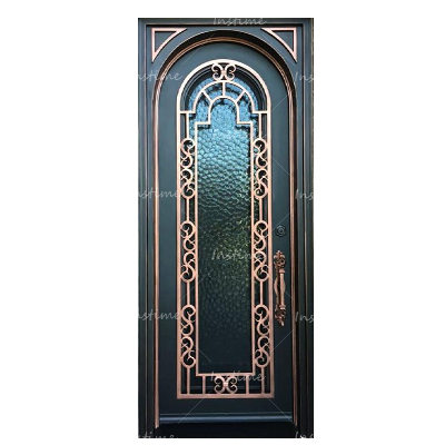 Instime Modern Galvanized Cast Iron Entry Door Design Entrance Security Wrought Iron Door With Glass
