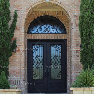 Instime Factory OEM Modern Residential Security Exterior Wrought Front Iron Doors French Door