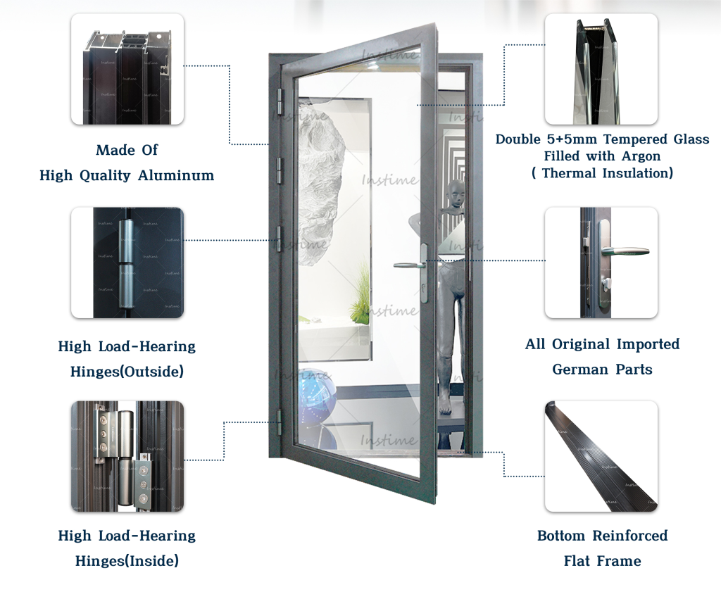 Instime Swing Doors Exterior Aluminium Casement Door Glass Double Panel Aluminum Waterproof Aluminum Door - Aluminum Door - 3
