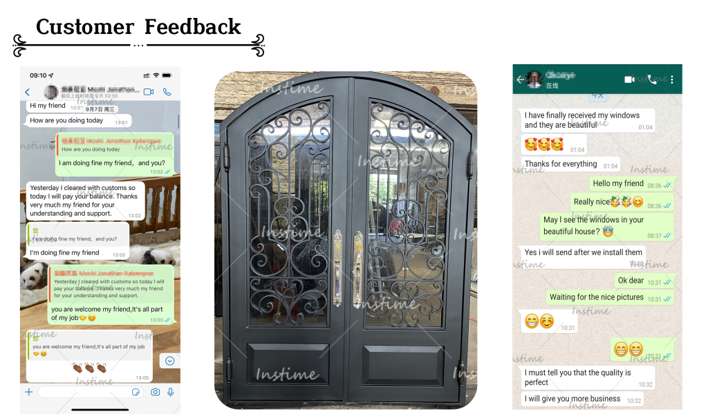 Instime High Quality Luxury Custom Front Other Exterior Security Doors Double French Arches Wrought Iron Doors For Homes - Iron Door - 7
