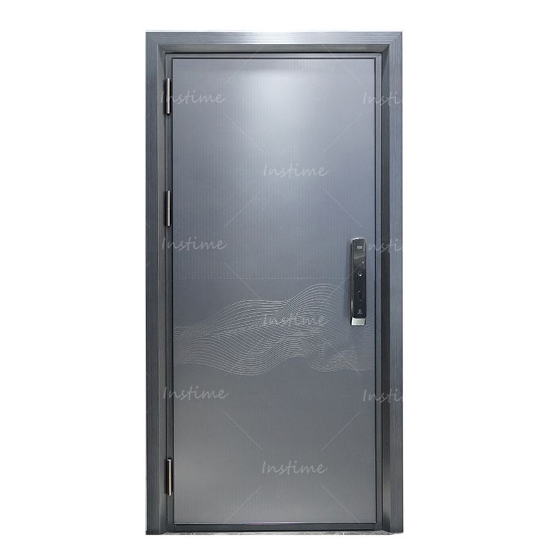 Instime Luxury House Exterior Modern Black Security Wood and Stainless Steel Front Entry Doors