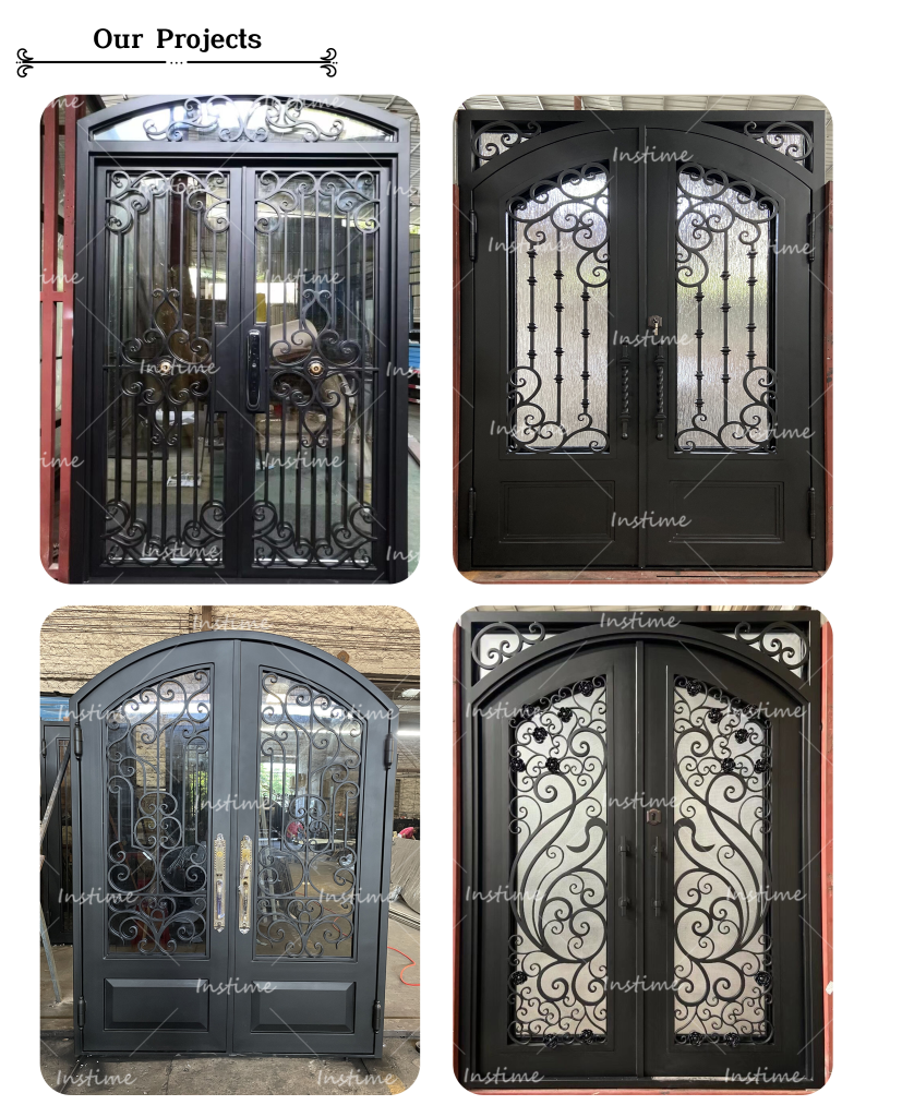Instime Luxury Design Modern Elegant Arched Security Wrought Iron Doors Double Entry Front Iron Door For Villa Home - Iron Door - 6