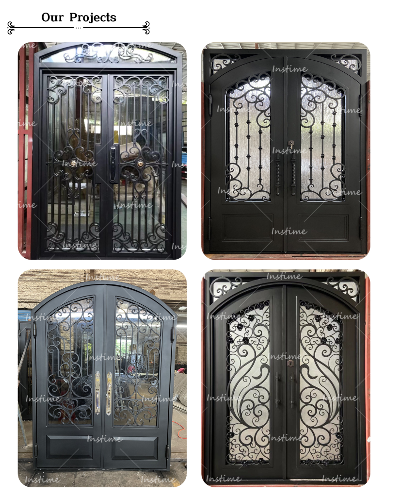 Instime Hot Sale Classic Antique Customized Wrought Iron Double Entry Door Villa Steel Front Door Entrance Iron Doors - Iron Door - 6